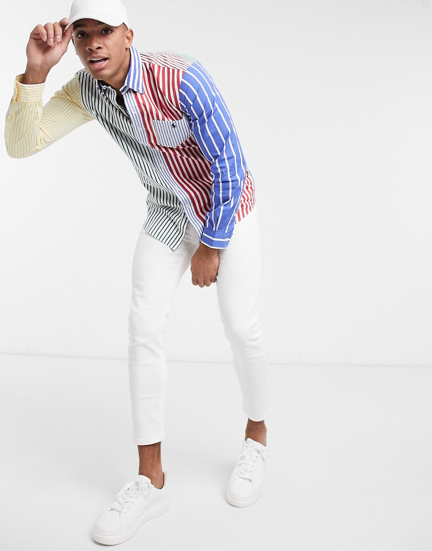 Polo Ralph Lauren – Flerfärgad, randig poplinskjorta med normal passform, polospelarlogga och button down-krage