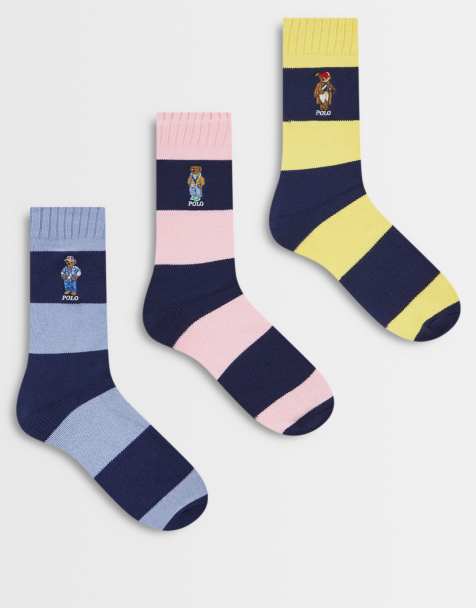 Polo Ralph Lauren – Flerfärgade, randiga strumpor med björnbroderi, 3-pack - view 1