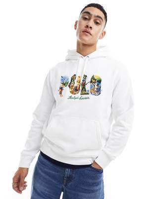 Polo Ralph Lauren Floral Logo Print Hoodie In White