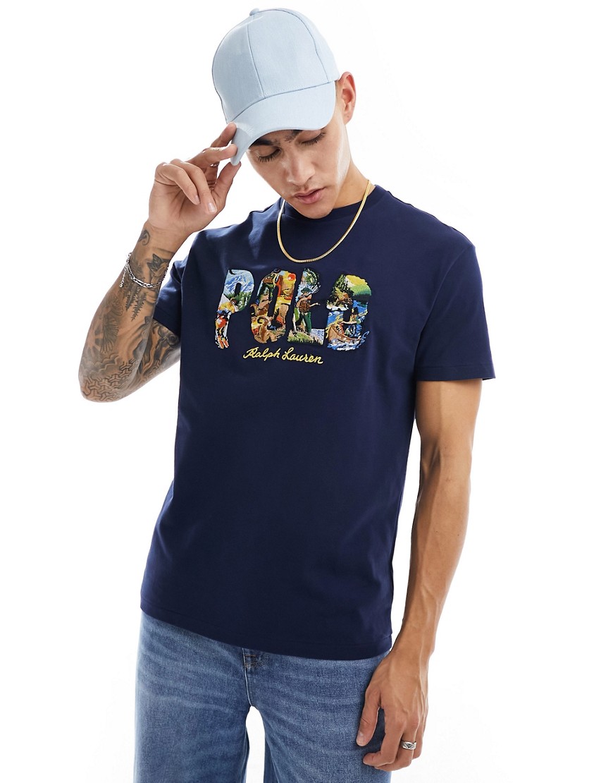 Polo Ralph Lauren floral logo print t-shirt classic oversized fit in navy