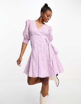 Polo Ralph Lauren floral print short sleeve wrap dress in lilac - ASOS Price Checker