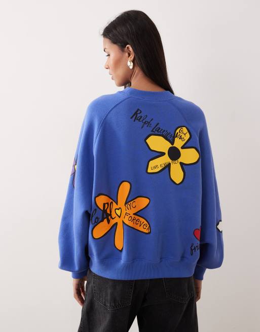 Polo Ralph Lauren floral printed sweatshirt in blue, 4 of 4