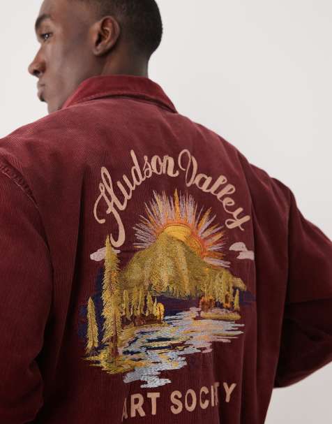 Polo Ralph Lauren - Foret bomber-jakke med broderi på ryggen i forvasket rød fløjl - view 1