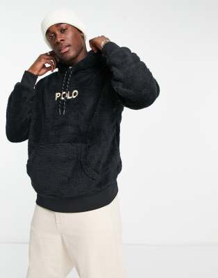 Polo Ralph Lauren Front Logo Borg Hoodie In Black | ModeSens