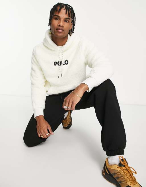 Polo Ralph Lauren front logo borg hoodie in cream | ASOS