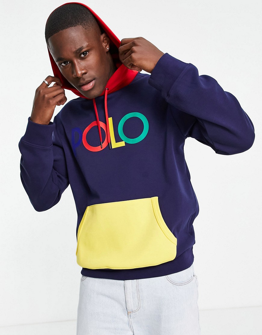 Polo Ralph Lauren front logo color block hoodie in navy