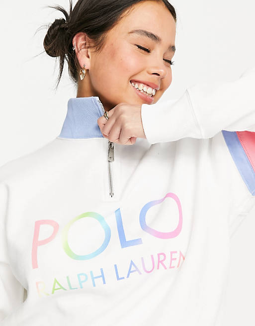 Polo Ralph Lauren front logo half zip sweater in white - part of a set