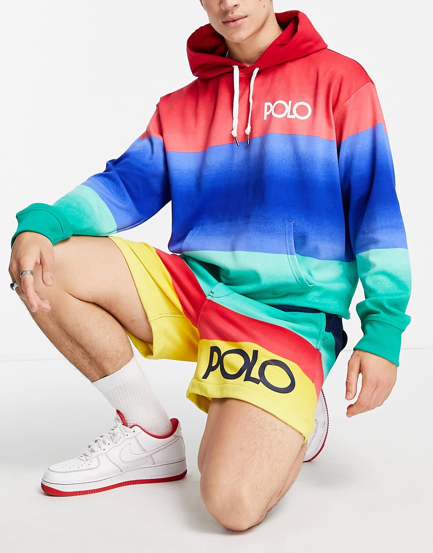 Polo Ralph Lauren front logo rainbow color block sweat shorts in multi