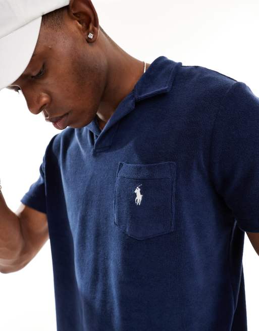 Polo Ralph Lauren – Frottee-Polohemd in Marineblau mit Markenlogo und Brusttasche, Kombiteil