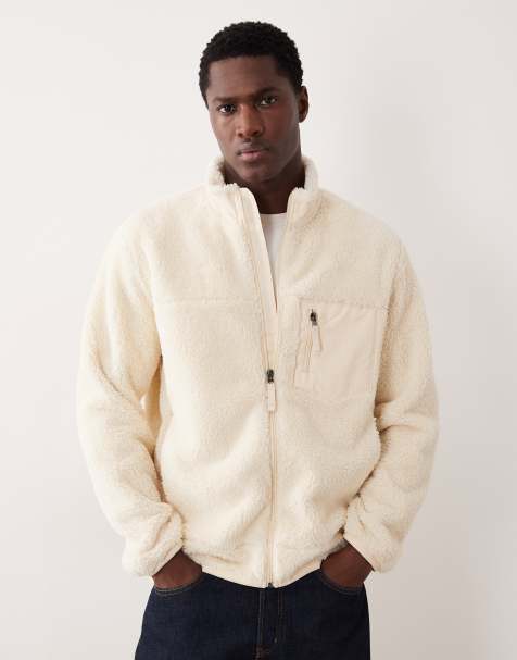 Polo Ralph Lauren full zip borg jacket in cream - view 1