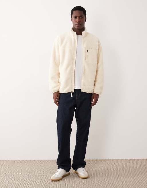 Polo Ralph Lauren full zip borg jacket in cream, 2 of 5