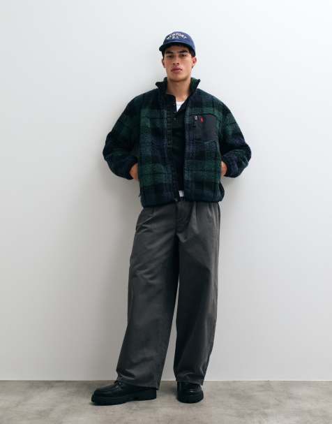 Polo Ralph Lauren full zip plaid sweatshirt in green and black - view 1