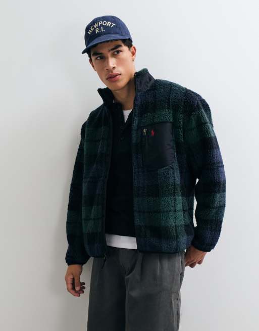 Polo Ralph Lauren full zip plaid sweatshirt in green and black, 2 of 5