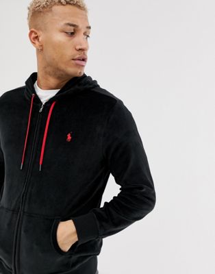 Polo Ralph Lauren full zip velour hoodie with player logo in black | ASOS