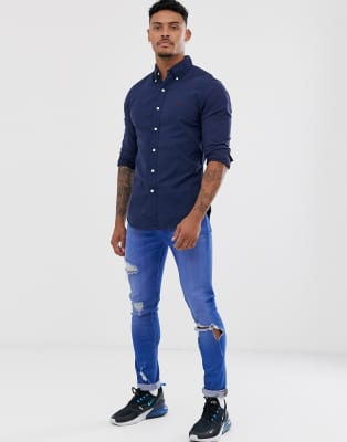 ralph lauren slim fit oxford shirt navy