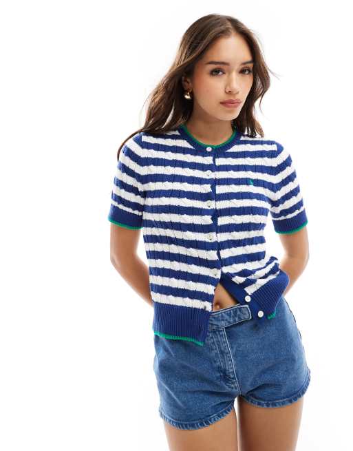 Polo Ralph Lauren - Gebreid gestreept vest met korte mouwen en logo in blauw