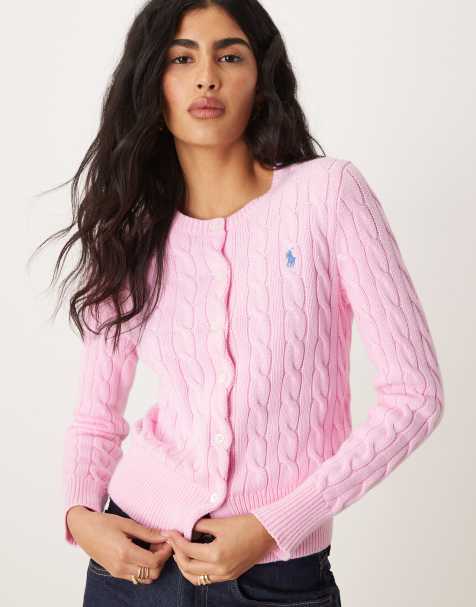 Polo Ralph Lauren - Gebreid vest van katoen met icoonlogo en kabels in lichtroze - view 1