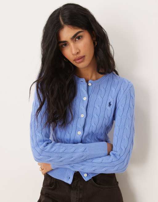 Polo Ralph Lauren - Gebreid vest van katoen met kabels en icoonlogo in lichtblauw