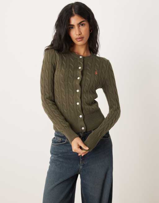 Polo Ralph Lauren - Gebreid vest van katoen met kabels en icoonlogo in olijfgroen