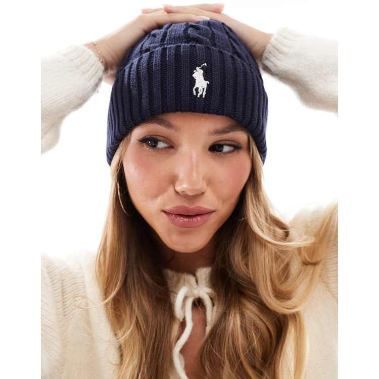 Polo Ralph Lauren Gebreide beanie met kabels en ponylogo in