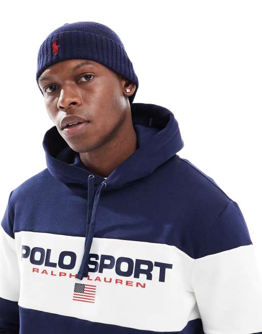 Polo Ralph Lauren - Gebreide beanie van merinowol met logo in marineblauw