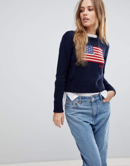 Polo Ralph Lauren Gebreide cropped trui met vlag