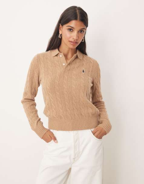 Polo Ralph Lauren - Gebreide kabeltrui met kraagje in camel - view 1