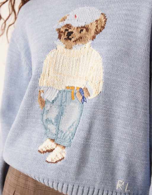Polo Ralph Lauren Gebreide trui met bear in blauw ASOS