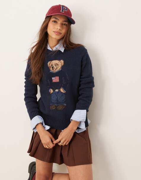 Polo Ralph Lauren - Gebreide trui met beer met vlag in marineblauw - view 1