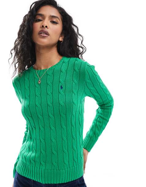 Polo Ralph Lauren - Gebreide trui met kabels en logo in groen - view 1