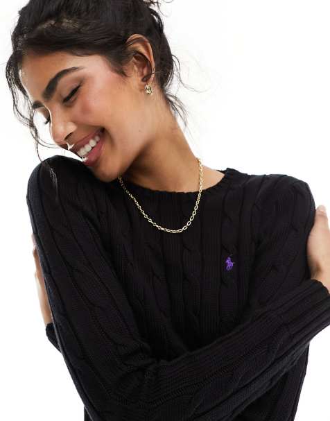 Polo Ralph Lauren - Gebreide trui met kabels in zwart - view 1