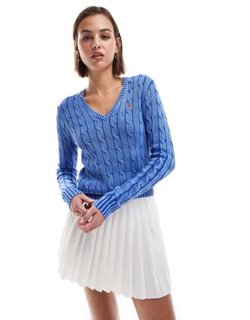 Polo Ralph Lauren Gebreide trui met kabels, V-hals en logo in