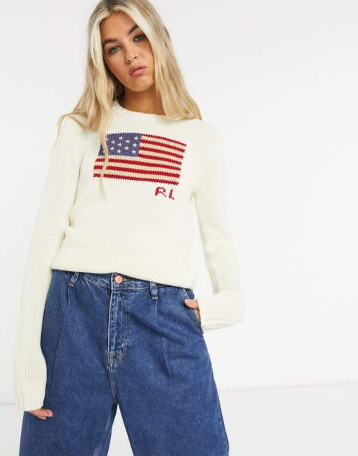 Polo Ralph Lauren - trui met vlaglogo in crème ASOS