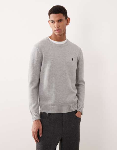 Polo Ralph Lauren - Gebreide trui van zwaargewicht katoen met icoonlogo in gemêleerd grijs - view 1