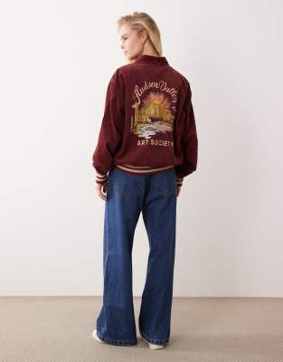 Polo Ralph Lauren - Gefütterte Bomberjacke aus Cord in verwaschenem Rot mit Rückenstickerei