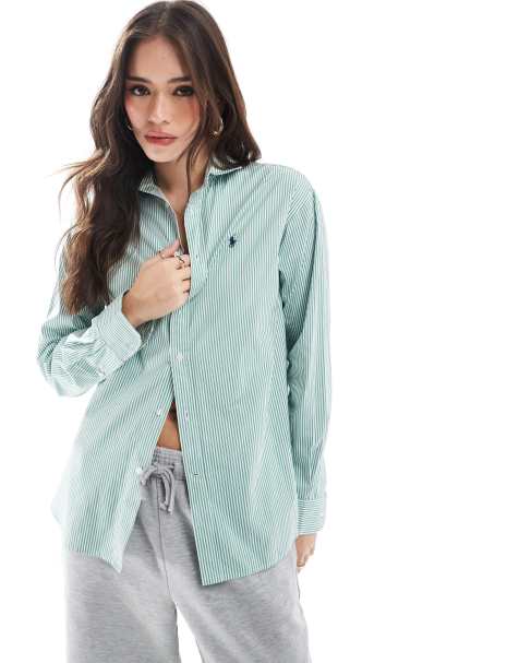 Polo Ralph Lauren - Gestreept overhemd met logo in groen en wit - view 1