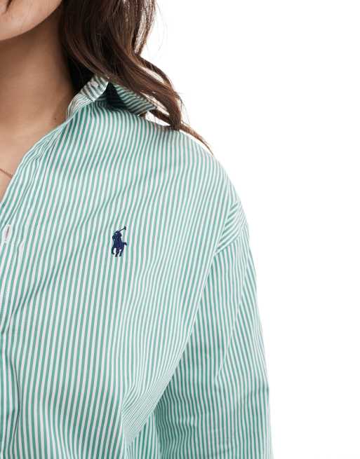 Polo Ralph Lauren - Gestreept overhemd met logo in groen en wit, 4 van 4
