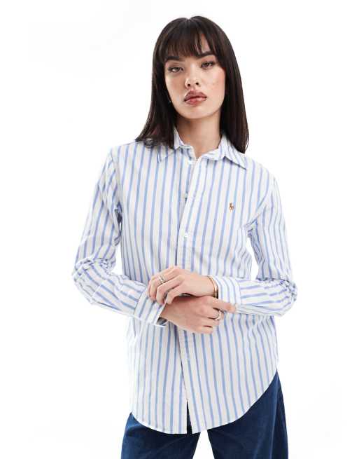 Polo Ralph Lauren - Gestreept Oxford overhemd met logo in blauw