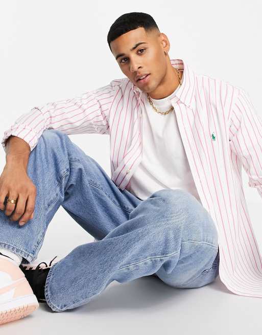 Polo Ralph Lauren - Gestreept regular-fit poplin overhemd met iconisch logo in roze en wit