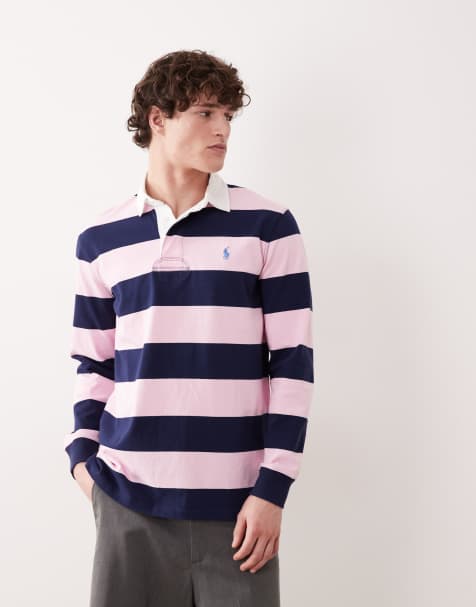 Polo Ralph Lauren - Gestreept rugbyshirt met icoonlogo en lange mouwen in roze en marineblauw - view 1