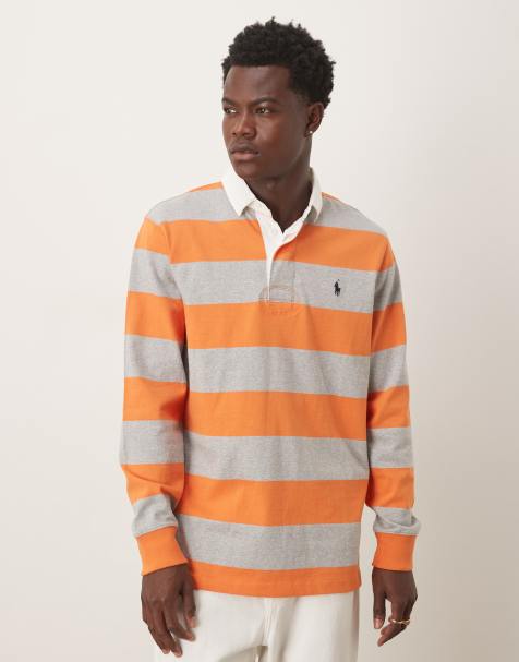 Polo Ralph Lauren - Gestreept rugbyshirt met lange mouwen en icoonlogo in oranje en grijs - view 1