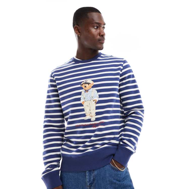Polo Ralph Lauren Gestreept sweatshirt met Hemingway beer print in marineblauw wit ASOS