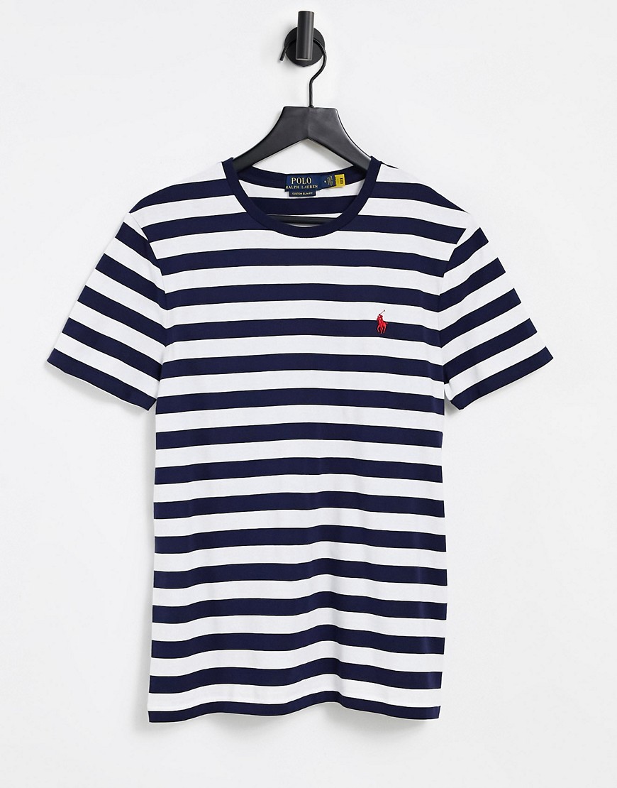 Polo Ralph Lauren - Gestreept T-shirt met spelerslogo in wit-donkerblauw-Marineblauw