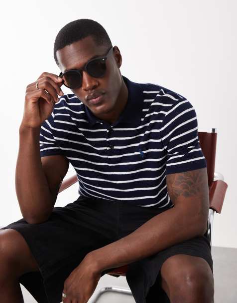 Polo Ralph Lauren - Gestreept T-shirt van sweaterstof met icoonlogo in blauw en wit - view 1