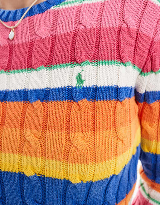 Polo Ralph Lauren - Gestreepte kabeltrui met logo in multi, 3 van 4