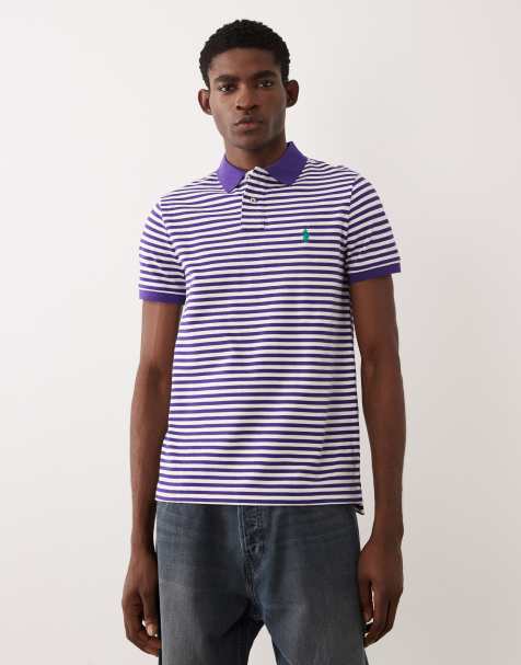 Polo Ralph Lauren – Gestreiftes Pikee-Polohemd in Lila mit kundenspezifischem Slim-Fit und Markenlogo - view 1