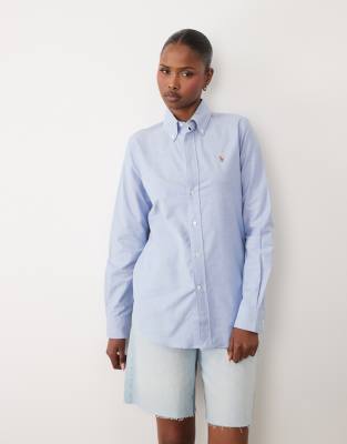 Polo - Gestreiftes Slim-Fit-Oxford-Hemd in Mittelblau mit Stretch-Anteil Blau 4