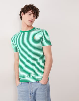 Polo - Gestreiftes T-Shirt aus Pima-Baumwolle in Grün mit kundenspezifischem Schnitt und Markenlogo-Weiß Weiß XL