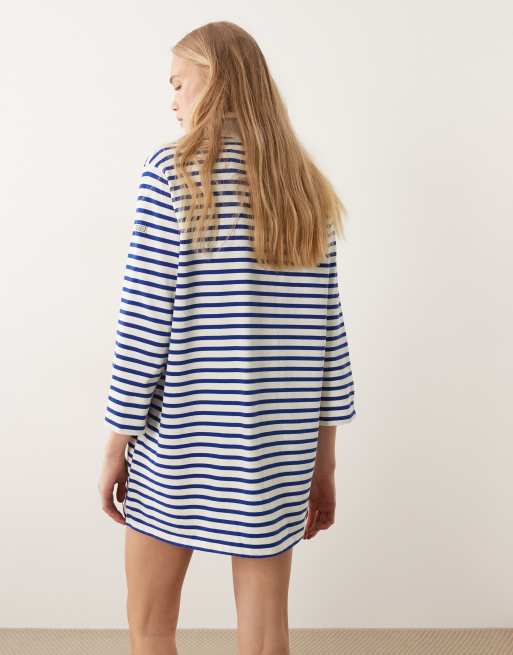 Polo Ralph Lauren – Gestreiftes Tunika-Strickkleid in Weiß und Blau, 3 von 4