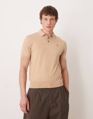 Polo - Gestricktes Polohemd in Hellbraun mit Markenlogo-Brown Brown M